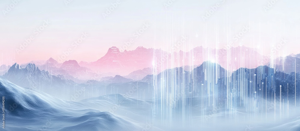 Aufkleber futuristic digital landscape featuring abstract mountains and soft color gradient with ample space f