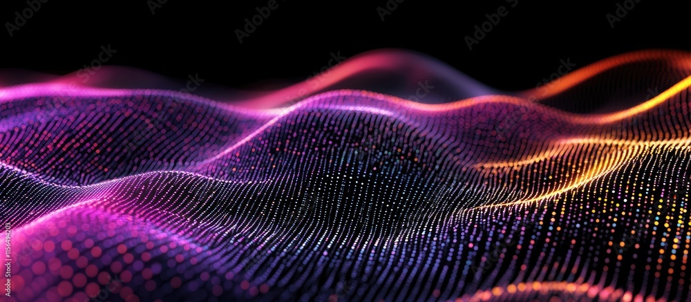 Poster vibrant abstract digital waves of binary code representing the virtual world with ample space for ad