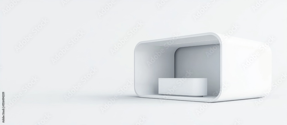 Poster minimalist 3d white advertising booth with empty space for custom text and branding applications on 