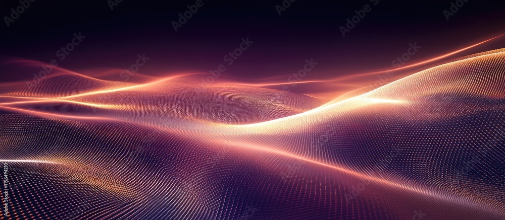 Poster abstract digital waves in vibrant colors with smooth gradients and empty space for text suitable for