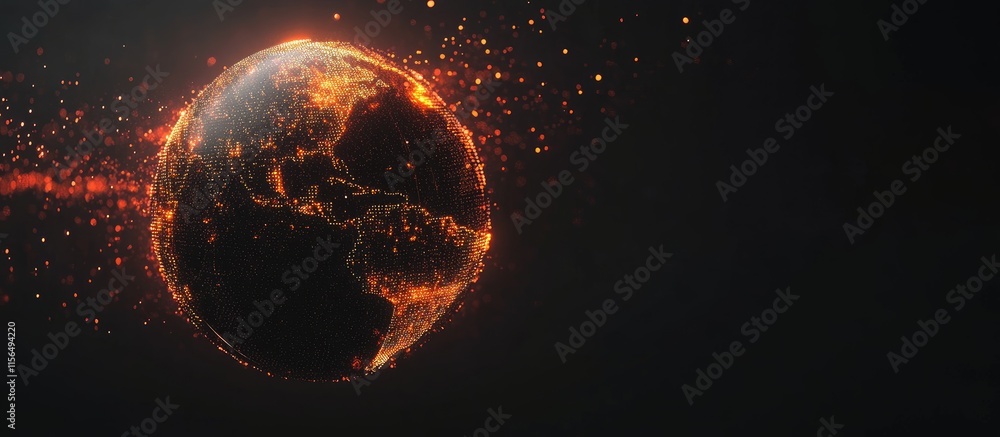 Poster glowing abstract digital globe design with luminous connections and dark background ideal for futuri