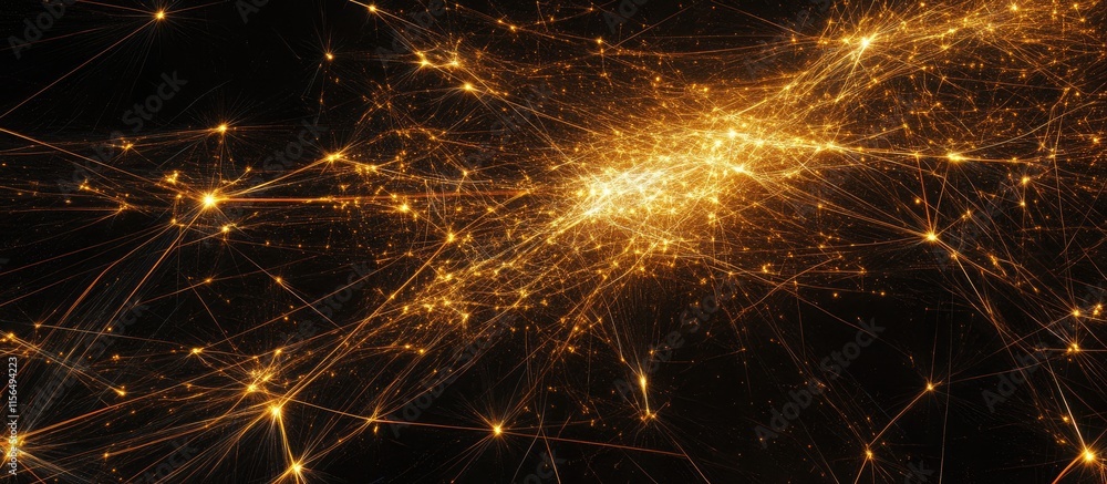 Poster Abstract digital network with glowing connections on dark background featuring empty space for customizable text or design elements.