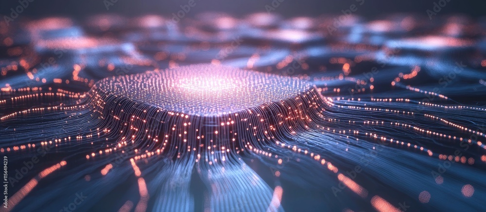 Poster abstract digital circuit board featuring neural networks with dynamic connections and ample space fo