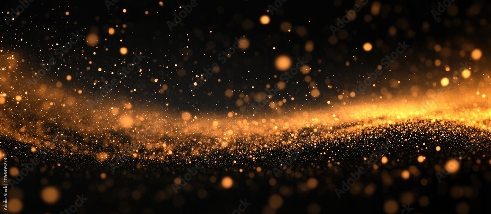 Poster golden abstract digital background with flowing particles and ample space for text or graphics in a 