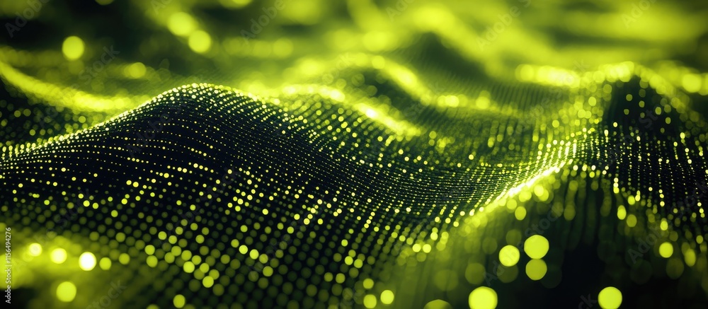 Poster luminous green abstract digital background with glowing texture and wavy patterns ideal for modern d