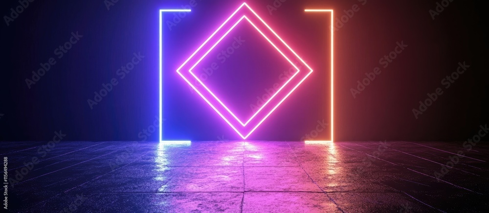 Poster luminous geometric shapes create an abstract digital background with vibrant neon colors and space f