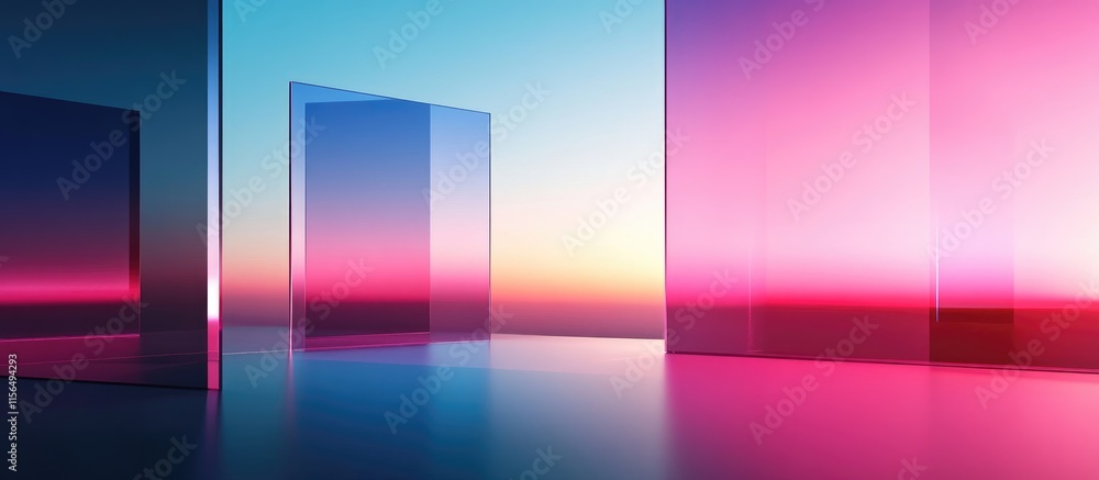 Poster vibrant abstract digital background featuring holographic screens and colorful gradients with empty 