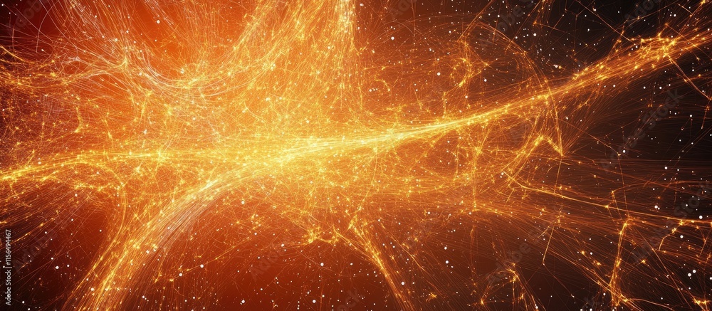 Poster vibrant abstract energy field with illuminating particles and space for text overlay
