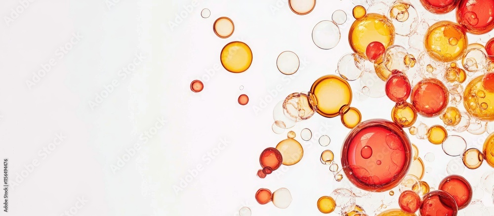 Poster vibrant red and yellow bubbles on a clean white background creating a perfect space for text or grap