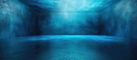 Abstract Empty Room with High Contrast Lighting Featuring Blue Tones and Spacious Copy Area for Text or Graphic Elements