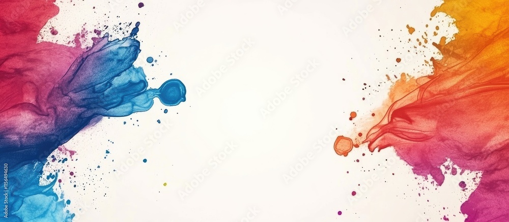 Poster vibrant ink splashes and artistic patterns creating a colorful backdrop with ample copyspace for cre