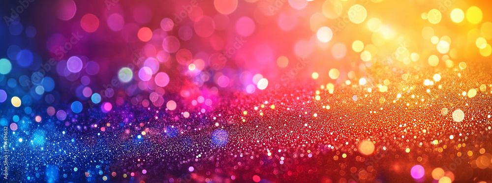 Poster pastel rainbow glitter background featuring a soft bokeh effect, creating an enchanting and dreamy a