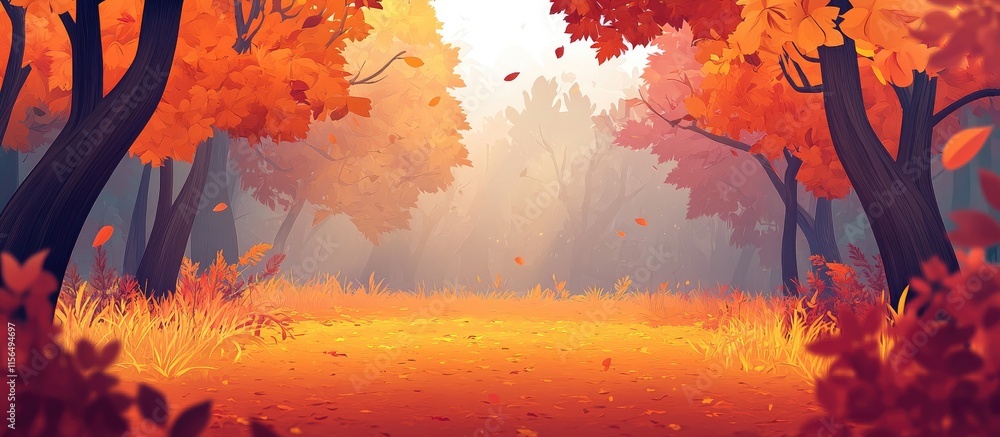 Aufkleber vibrant autumn forest scene with colorful leaves and serene atmosphere perfect for adding text or pr