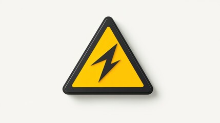A detailed electrical hazard icon with a strong black triangle and vivid yellow borders, showcasing a centered lightning bolt on a plain white label