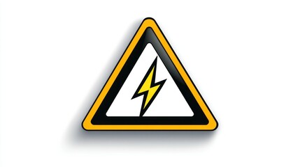 A detailed electrical hazard icon with a strong black triangle and vivid yellow borders, showcasing a centered lightning bolt on a plain white label