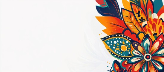 Vibrant abstract ethnic floral design with geometric patterns and ample copyspace for creative text placement