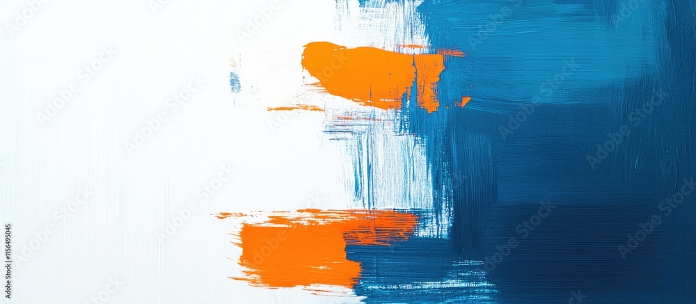 Poster abstract expressionism artwork with cerulean color blocks and dynamic orange brushstrokes featuring 