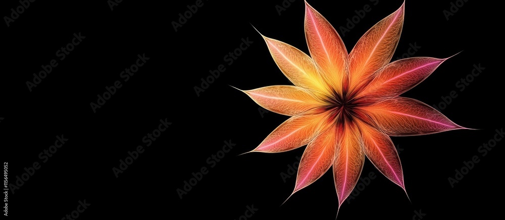 Poster vibrant exotic flower fractal design on dark background with spacious area for text placement and cr