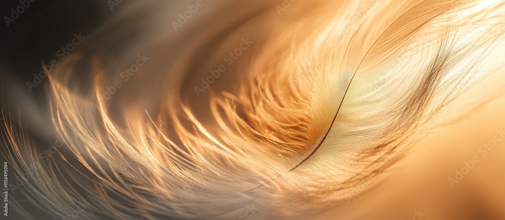 Poster ethereal abstract background featuring soft ostrich feathers in warm tones with copyspace for text a