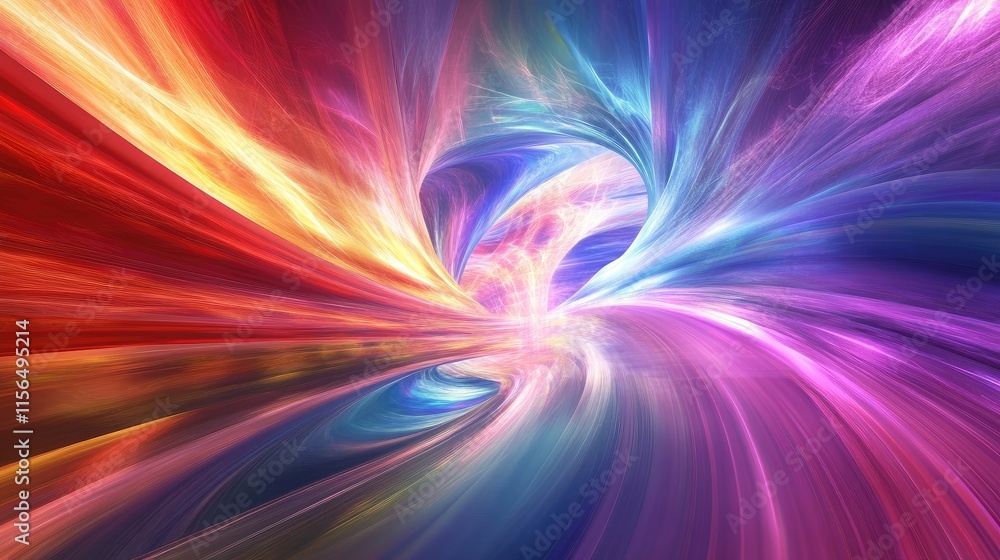 Poster vibrant abstract swirls in multicolor fantasy light representing modern technology and data flow wit