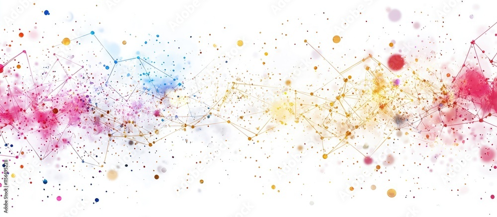 Poster colorful abstract digital network with geometric lines and dots on white background ideal for text o