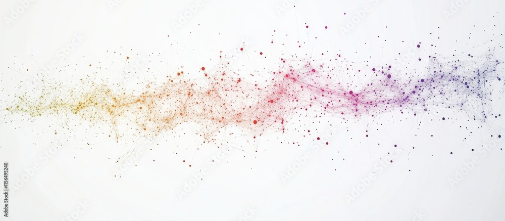 Poster colorful abstract digital network with interconnected dots and lines on a white background for creat