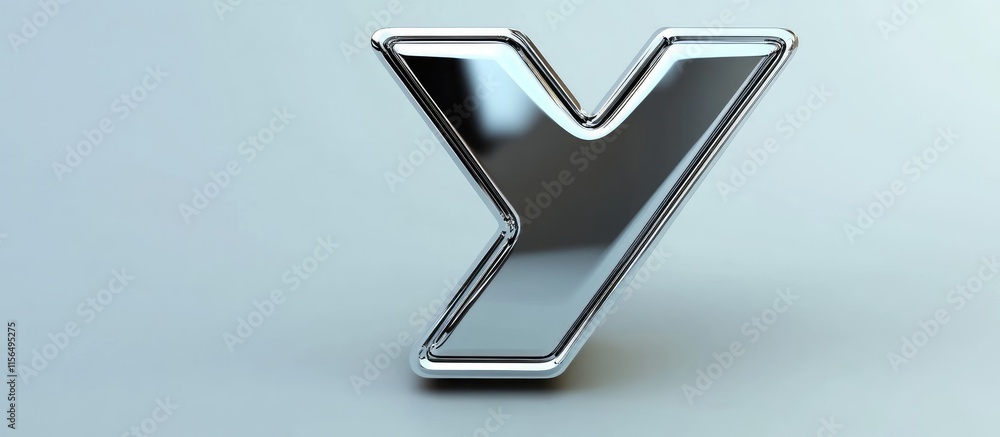 Poster 3d shiny metallic letter y on smooth backdrop with ample space for text display and creative design 