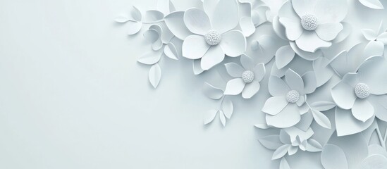3D illustration of a paper cut white ceramic flower arrangement on a minimalist white background perfect for adding your text or design elements