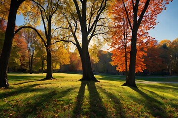 Fototapeta premium A autumn landscape background with natural beauty fall scenery colourful fall leaves