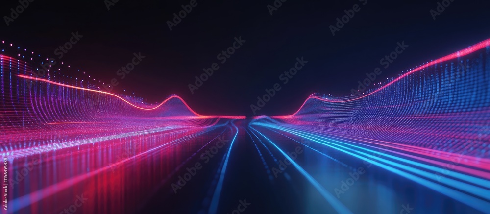 Poster holographic sound wave visualization with dynamic colors and space for custom text overlay