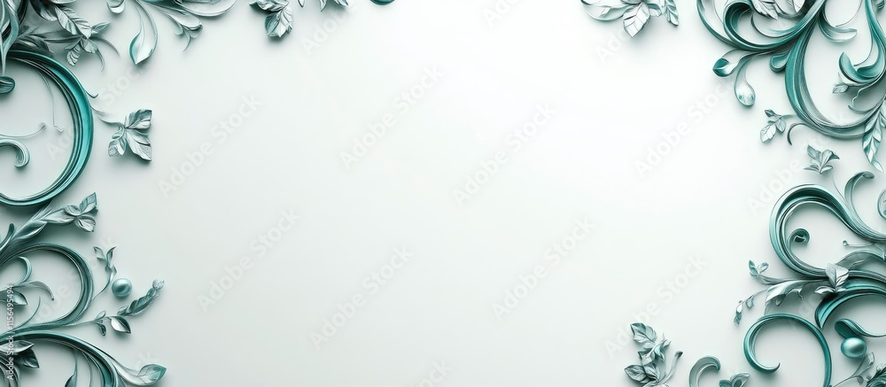 Aufkleber elegant teal floral frame design with decorative elements and blank space for custom text or brandin