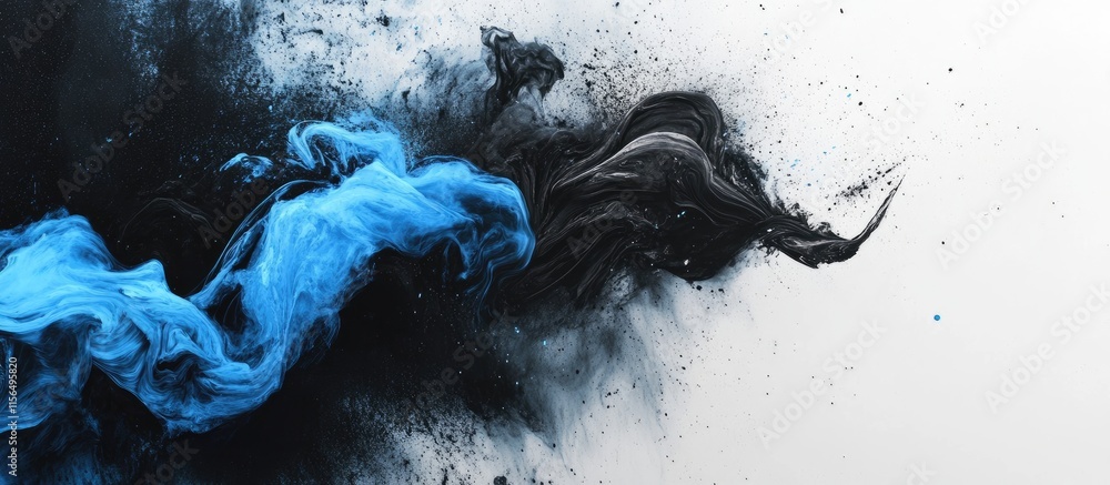 Poster acrylic paint explosion featuring black and blue cyan waves on a textured canvas background with spa