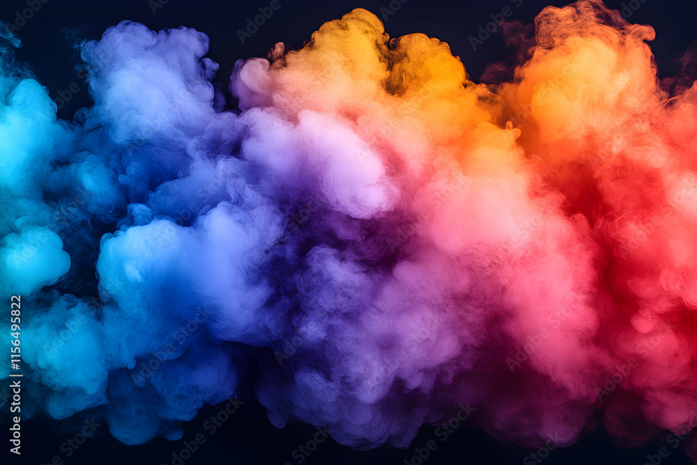 Poster vibrant color smoke explodes, fills the frame dynamically with intense hues and shades.