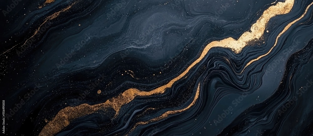 Poster abstract black and gold marble texture with elegant flowing patterns and ample blank space for text 