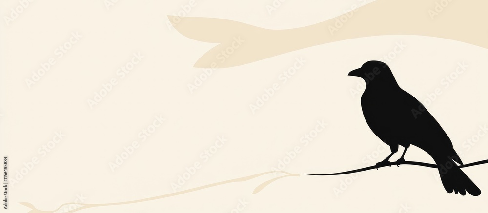 Aufkleber silent black crow silhouette on blank background with ample copy space for text or design elements