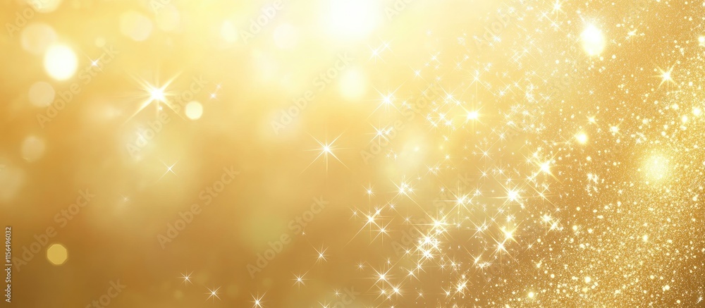 Poster radiant golden background with sparkling lights and empty space for custom text or branding