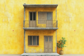 Obraz premium Wooden door and yellow wall