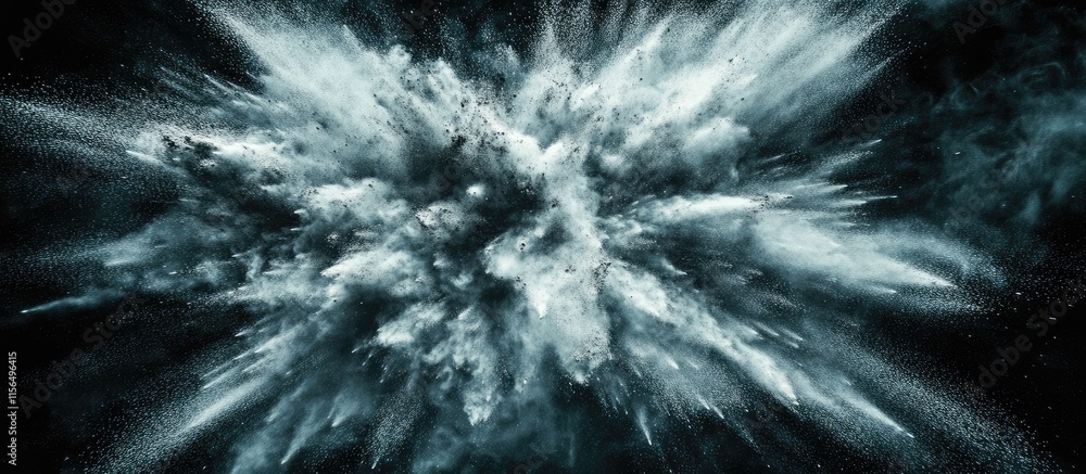 Poster dynamic abstract explosion of dust and powder creating an artistic backdrop with ample copyspace for