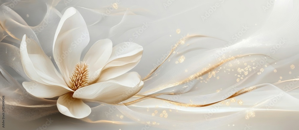 Poster elegant abstract magnolia flower blossom artwork with soft swirls and empty space for custom text el