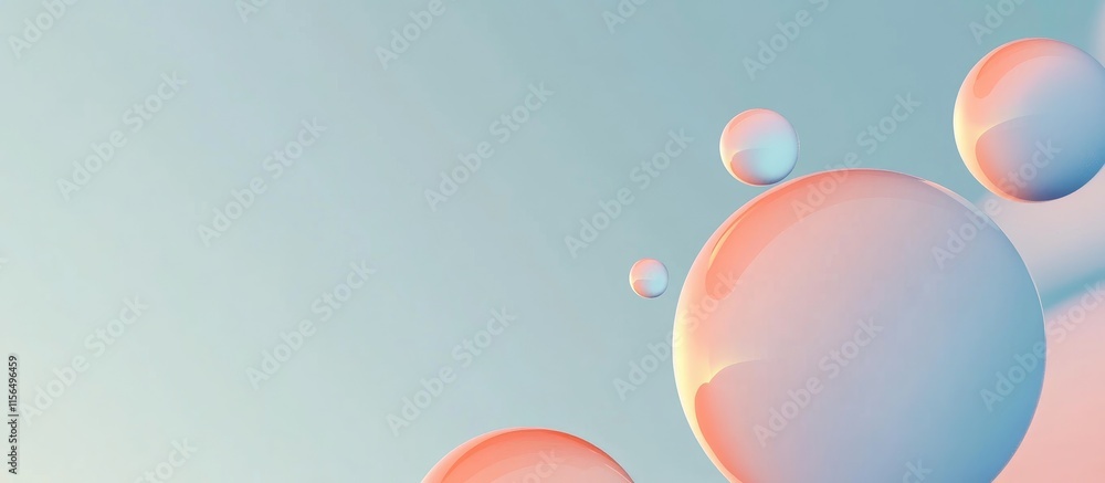 Poster abstract blurred background with soft blue gradient and floating spheres ideal for minimalistic desi