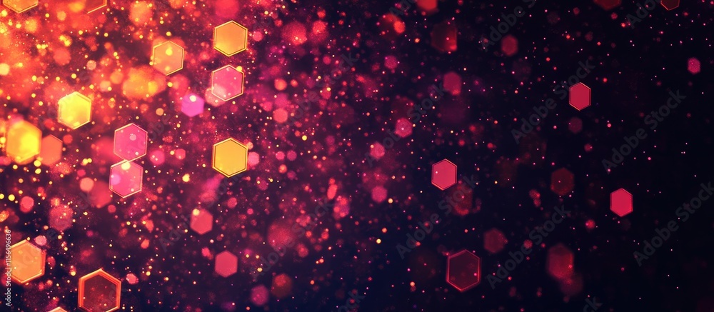 Wall mural glowing hexagon abstract digital landscape with vibrant colors on dark background perfect for creati