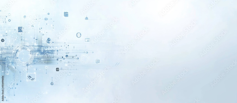 Poster abstract digital business backdrop with circuit patterns and icons in light blue and white tones fea