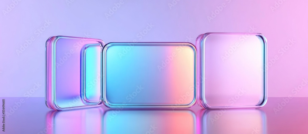 Poster colorful abstract holographic screens with empty space for text in a futuristic 3d digital backgroun