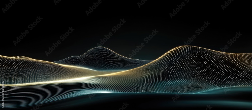 Poster abstract digital landscape with luminous fluid lines and dark background creating a modern business 