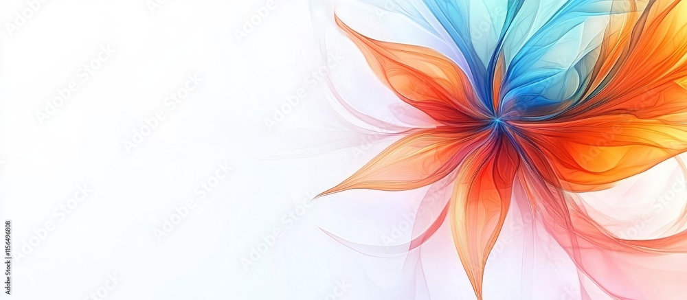Poster vibrant abstract flower fractal design with colorful petals and space for text or customization in a