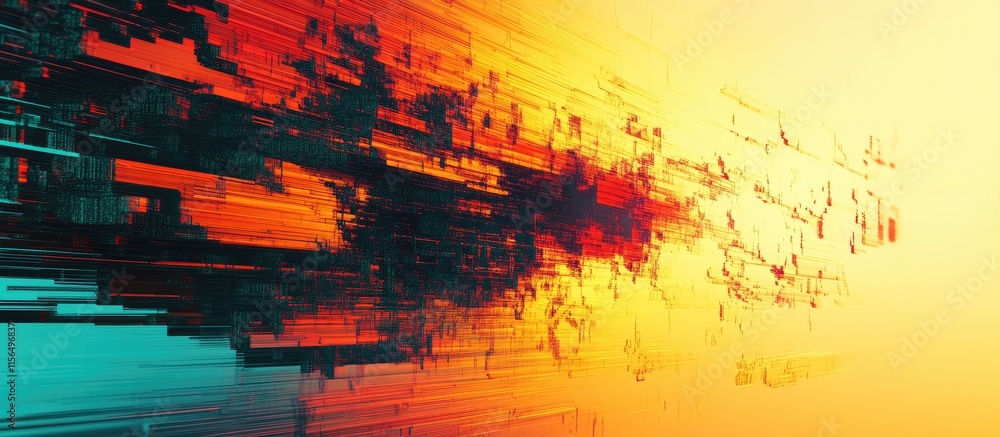 Poster dynamic abstract data visualization with pixel sorting techniques and colorful gradient background f