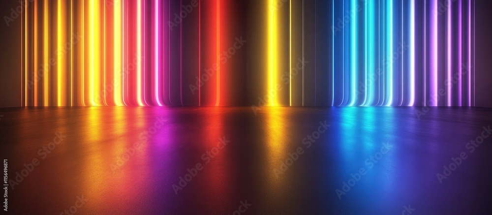 Poster vibrant neon gradient background with colorful holographic lighting and empty space for text in an e