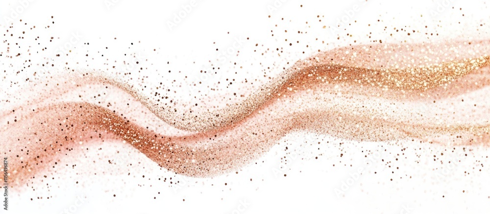 Poster elegant rose gold glitter waves on white background with sparkling particles and blank space for tex