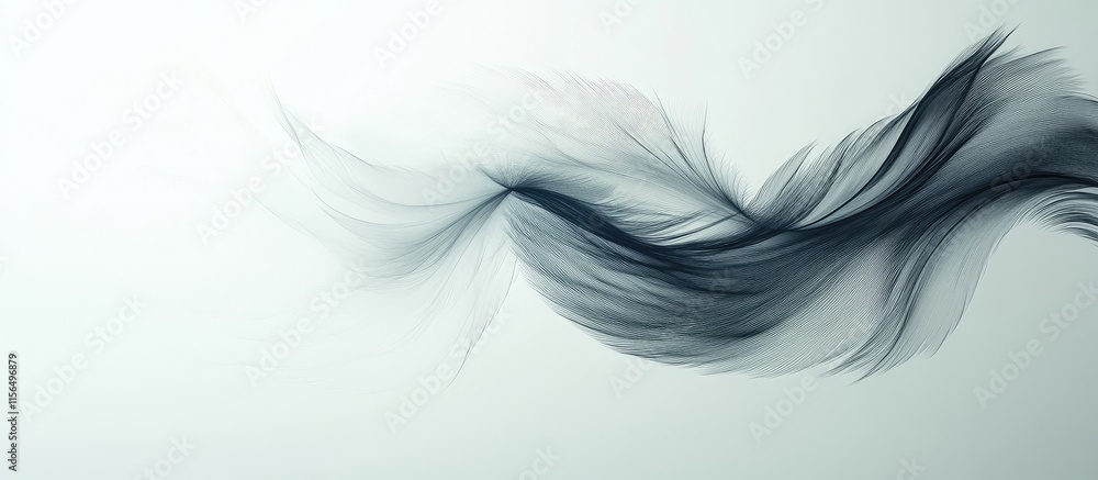 Poster ethereal abstract black feather flowing gracefully on soft background with blank space for text or d