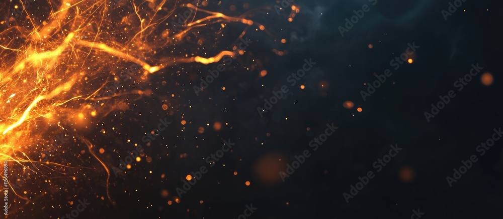 Poster abstract electric light particles background with dark modern space for text display and creative de